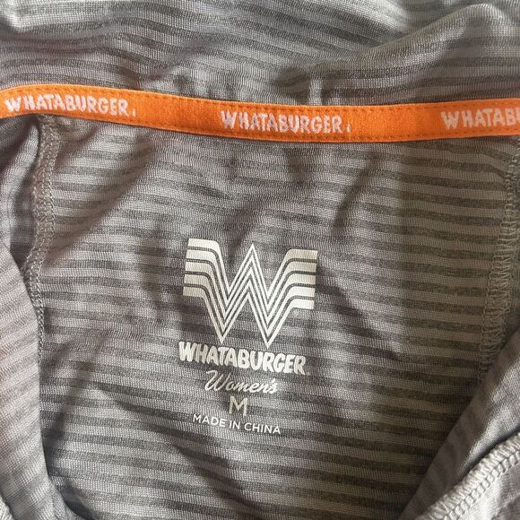 Whataburger Employee Polo Shirt Womens Med Gray Stripe Longsleeve Top Collar - Picture 7 of 9